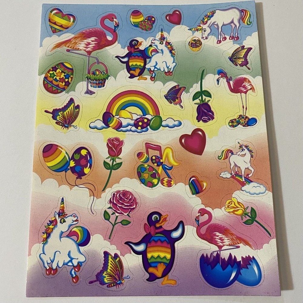 Vintage Lisa Frank Markie Penguins Flamingos Easter Sticker Sheet S235